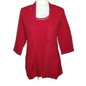 Denim&Co Red Cardigan Jacket Matching Tank Top XXS
